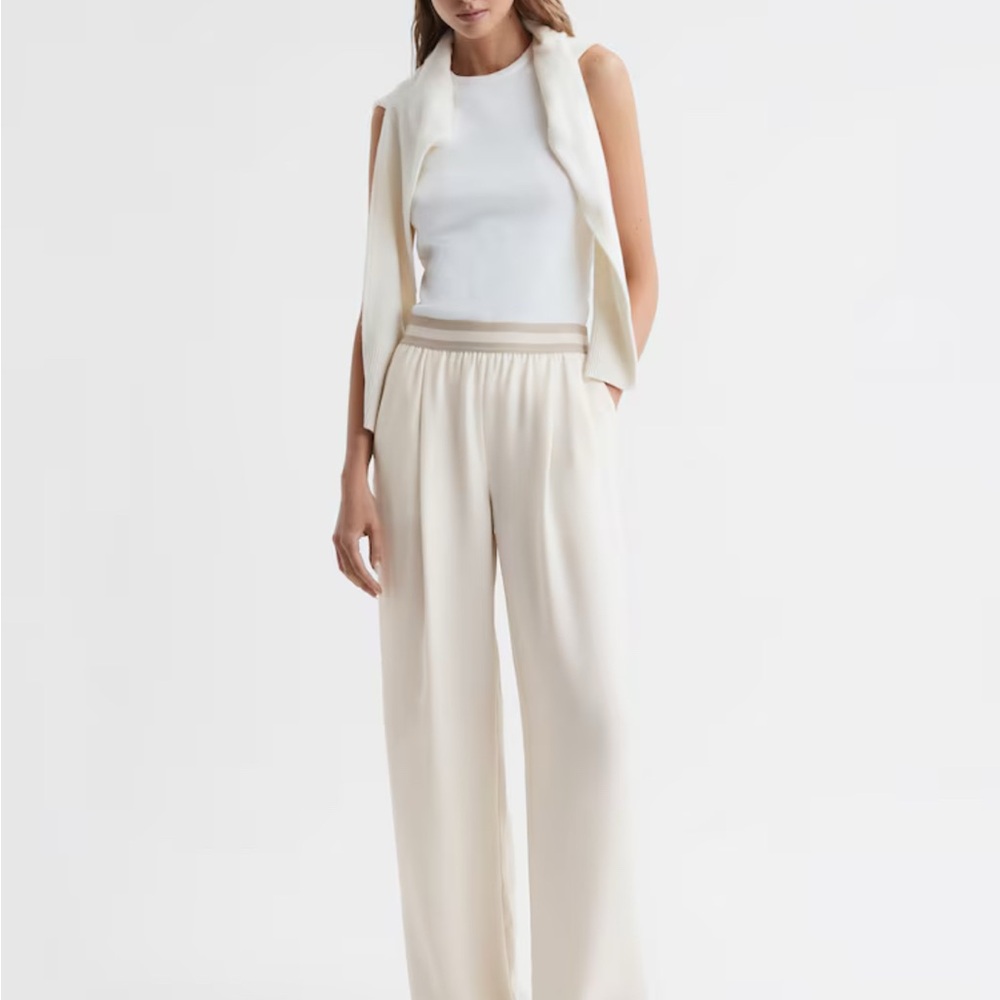 Reiss Cream Wide-Leg Trousers